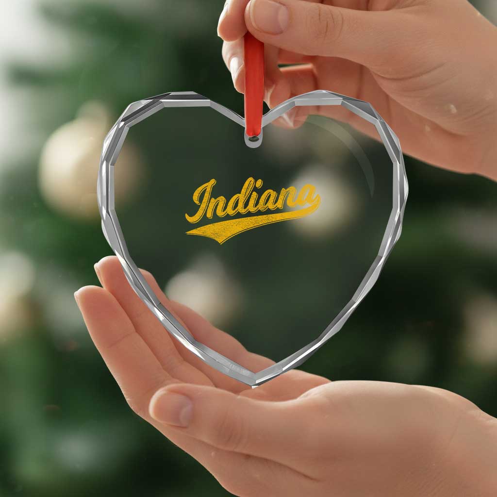Vintage Indiana Retro Yellow Throwback Distressed Heart Crystal Glass Ornament Retro Classic IN State Pride - Wonder Print Shop