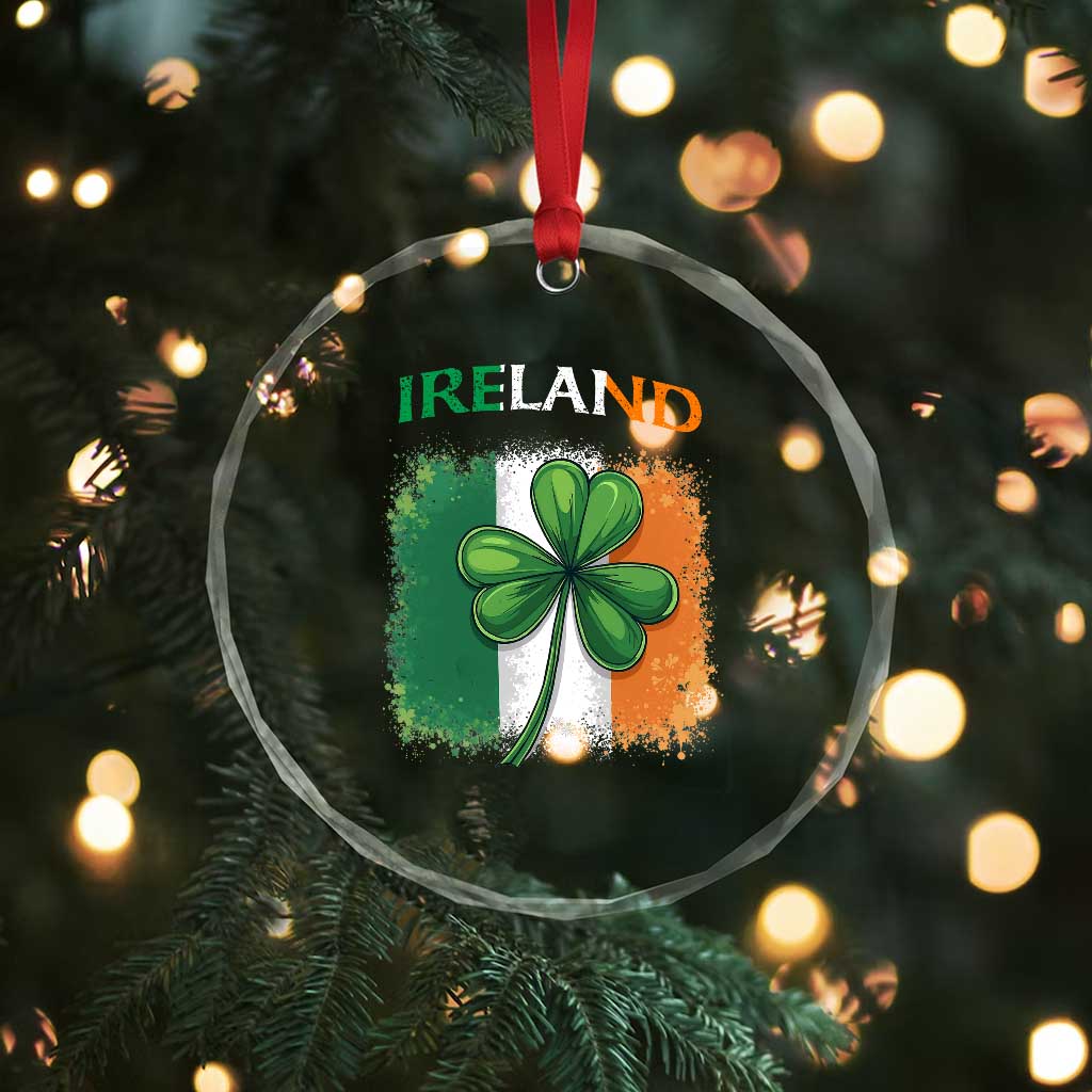 Vintage Ireland Shamrock Irish Flag St Patricks Day Crystal Glass Ornament