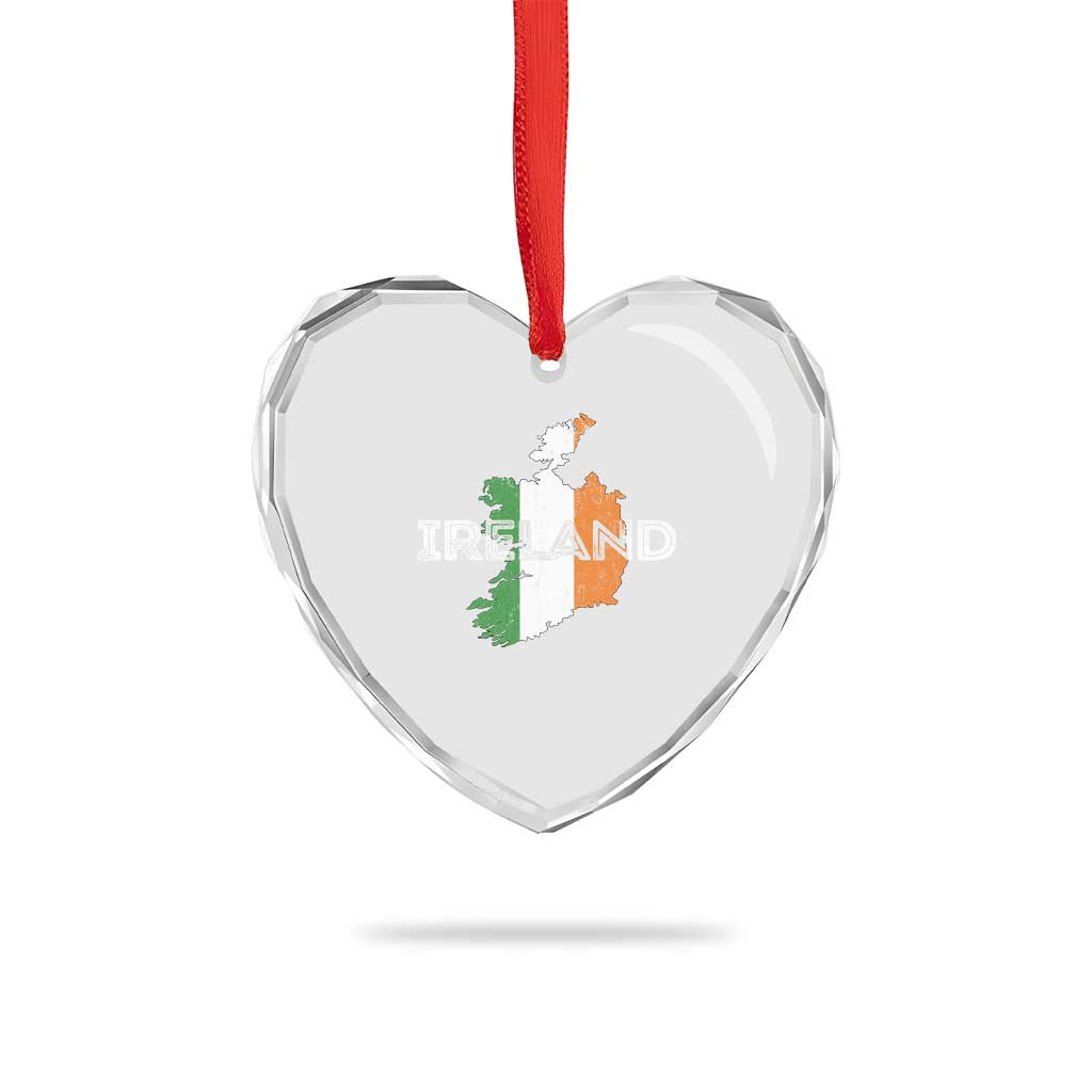 Vintage Irish Map Ireland Pride Souvenir Heart Crystal Glass Ornament