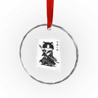 Vintage Japanese Art Samurai Cat Crystal Glass Ornament Sumie Kawaii Cat Lover Gift
