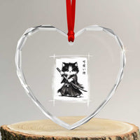Vintage Japanese Art Samurai Cat Heart Crystal Glass Ornament Sumie Kawaii Cat Lover Gift