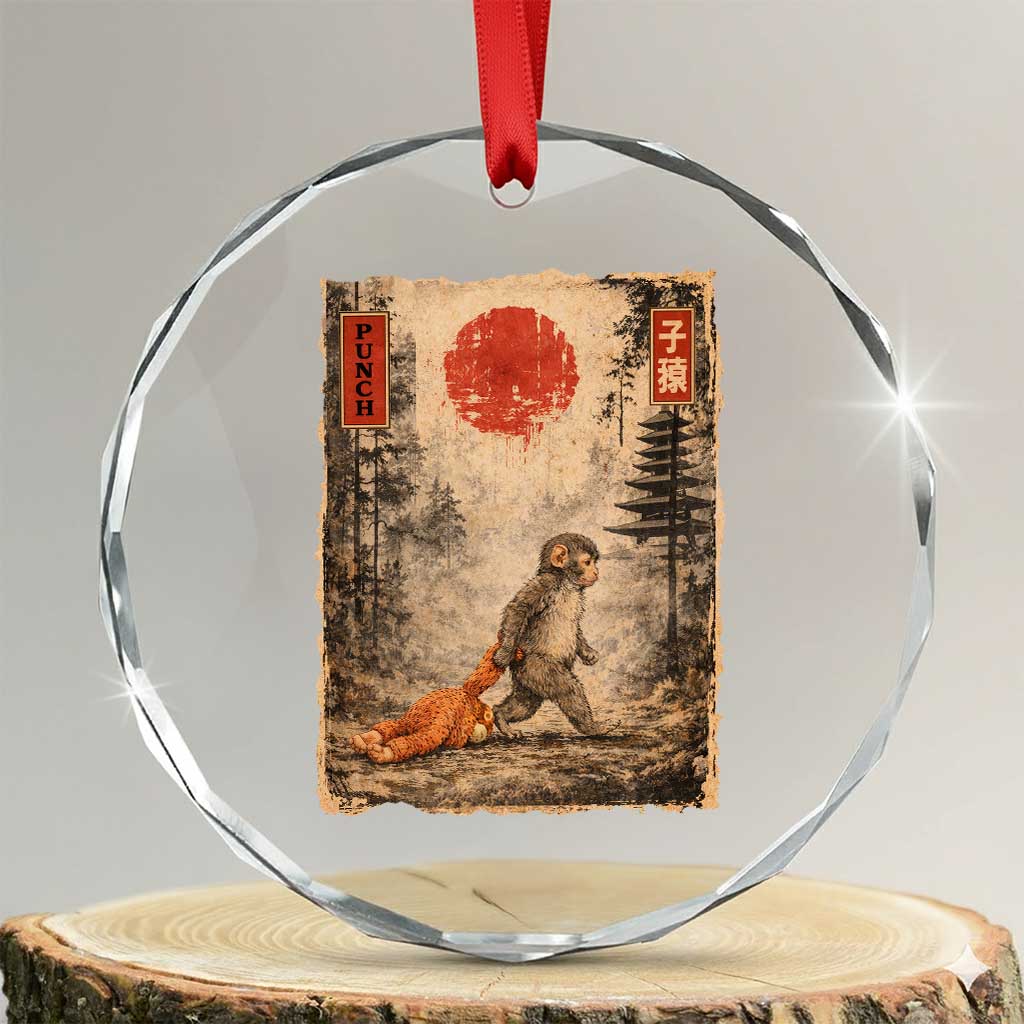 Vintage Japanese Baby Monkey Punch Crystal Glass Ornament Kawaii Macaque Ukiyo-e Art Funny