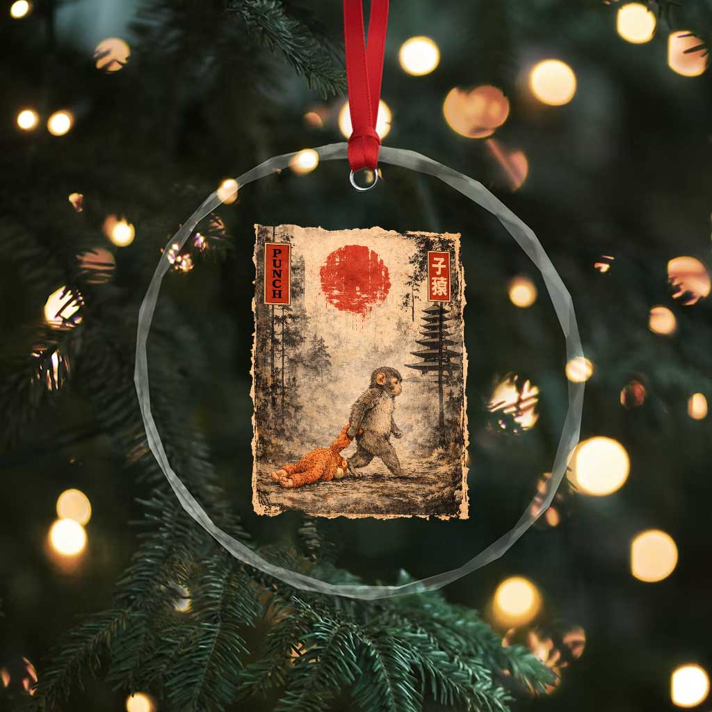 Vintage Japanese Baby Monkey Punch Crystal Glass Ornament Kawaii Macaque Ukiyo-e Art Funny