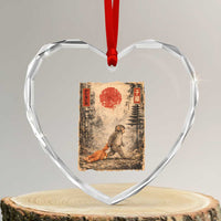 Vintage Japanese Baby Monkey Punch Heart Crystal Glass Ornament Kawaii Macaque Ukiyo-e Art Funny