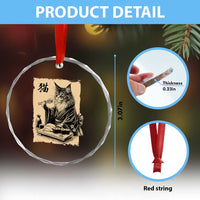 Vintage Japanese Cat Eating Sushi Crystal Glass Ornament Funny Maine Coon Kimono Gift