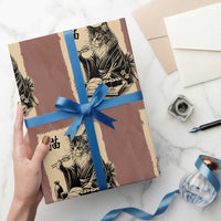 Vintage Japanese Cat Eating Sushi Wrapping Paper Roll Funny Maine Coon Kimono Gift
