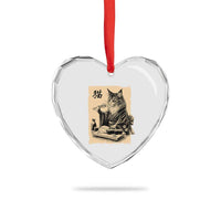 Vintage Japanese Cat Eating Sushi Heart Crystal Glass Ornament Funny Maine Coon Kimono Gift