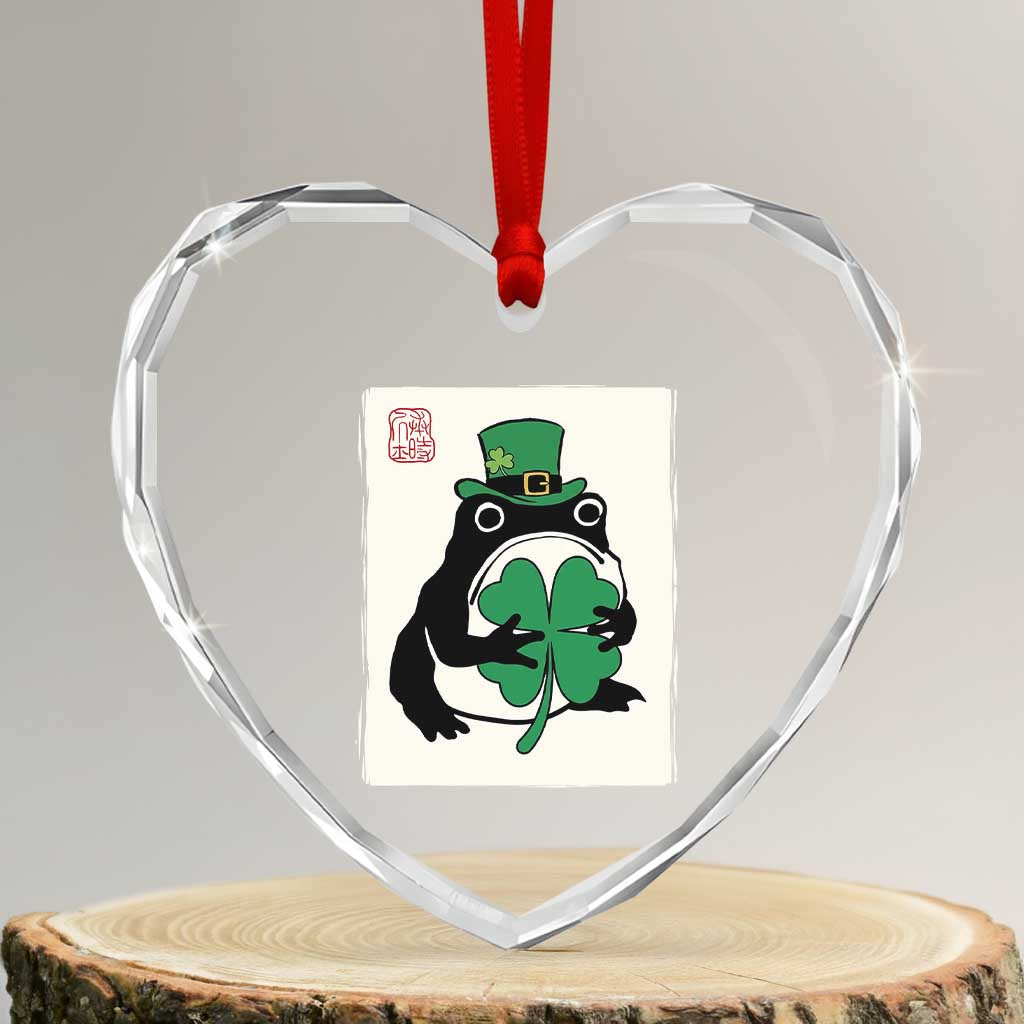 Vintage Japanese Grumpy Frog Heart Crystal Glass Ornament Lucky St Paddys Day