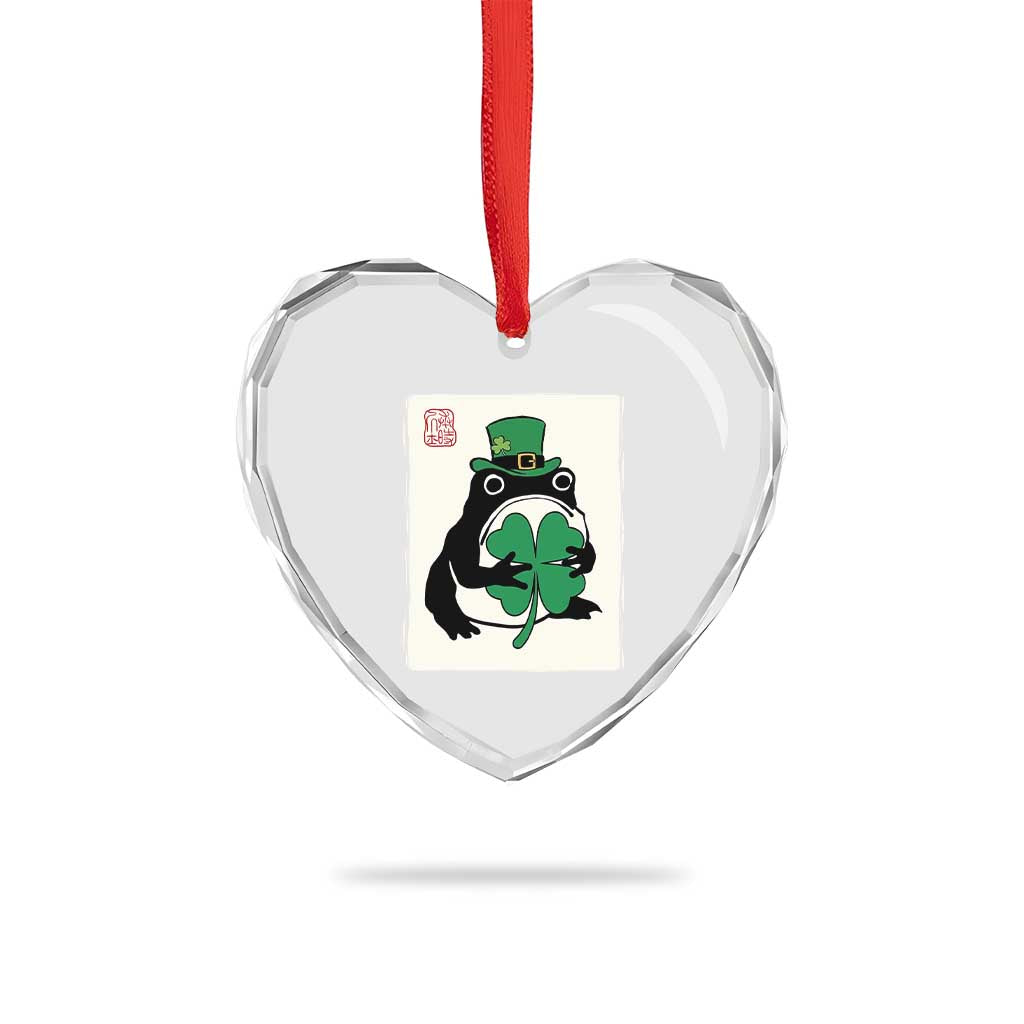 Vintage Japanese Grumpy Frog Heart Crystal Glass Ornament Lucky St Paddys Day