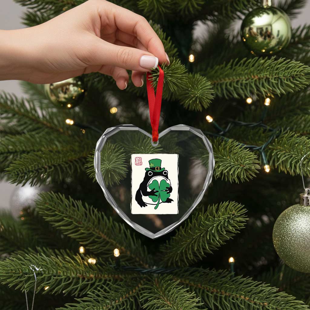Vintage Japanese Grumpy Frog Heart Crystal Glass Ornament Lucky St Paddys Day