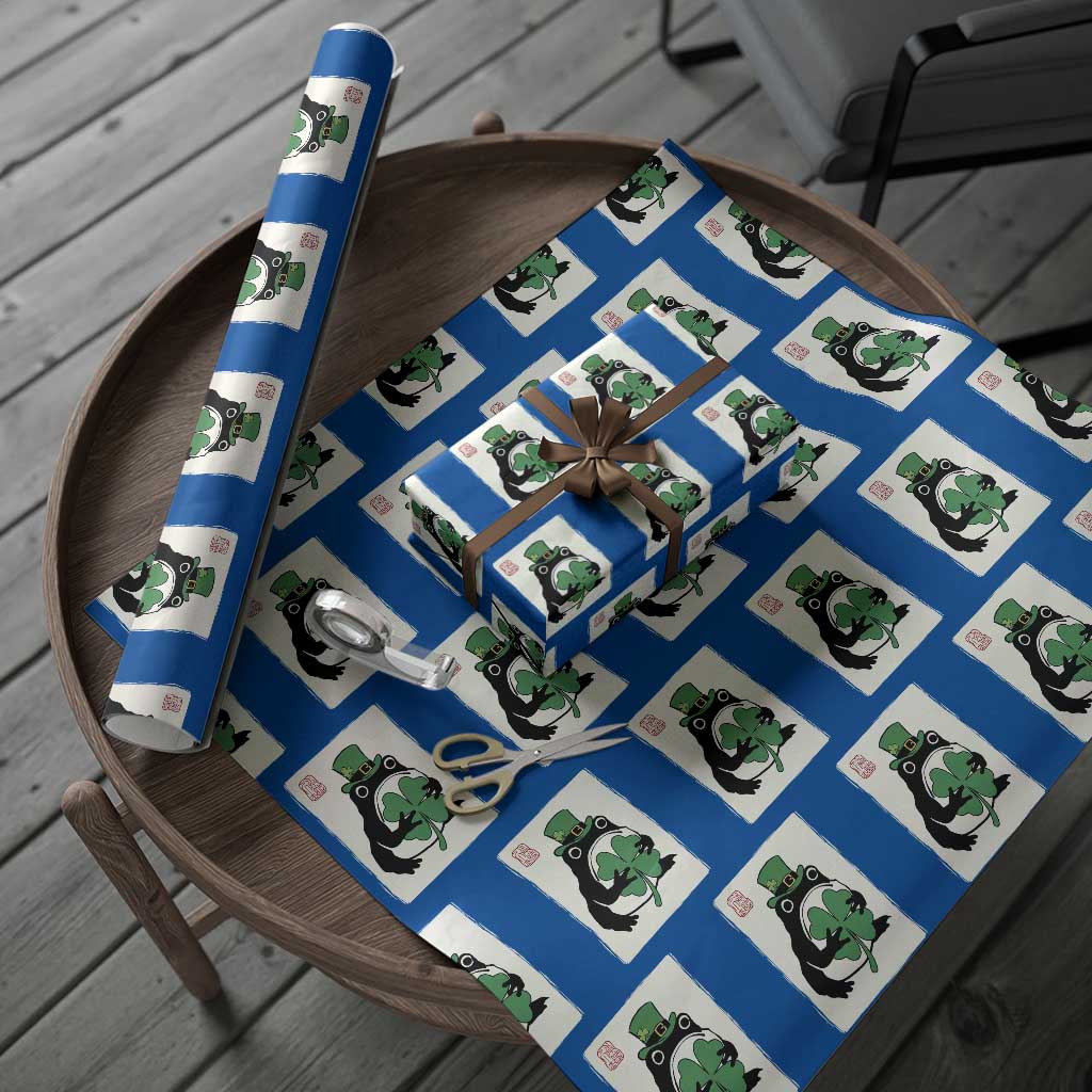 Vintage Japanese Grumpy Frog Wrapping Paper Roll Lucky St Paddys Day