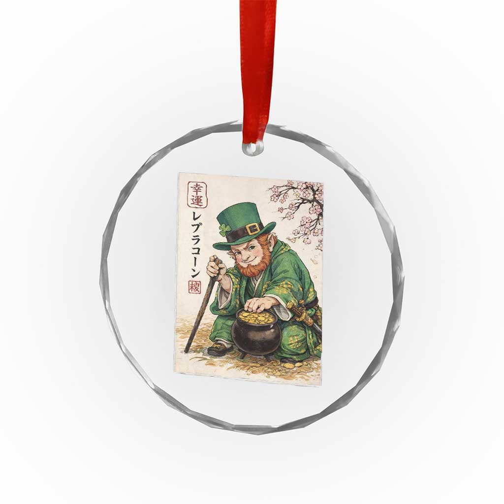 Vintage Japanese Leprechaun St Patricks Day Shamrock Ukiyo e Art Crystal Glass Ornament