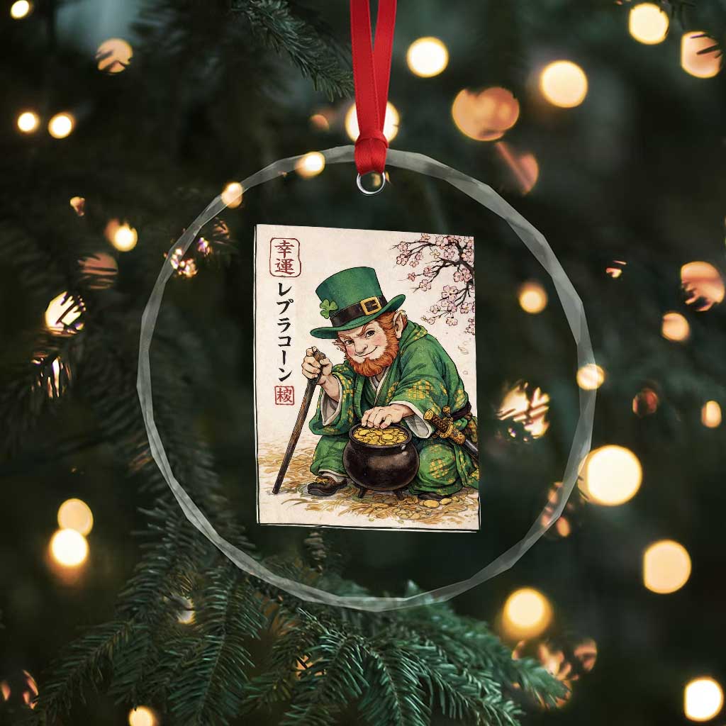 Vintage Japanese Leprechaun St Patricks Day Shamrock Ukiyo e Art Crystal Glass Ornament