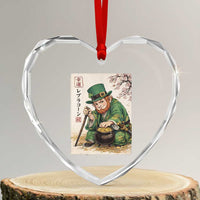 Vintage Japanese Leprechaun St Patricks Day Shamrock Ukiyo e Art Heart Crystal Glass Ornament