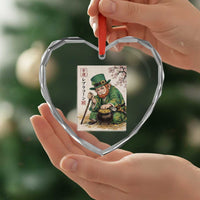 Vintage Japanese Leprechaun St Patricks Day Shamrock Ukiyo e Art Heart Crystal Glass Ornament