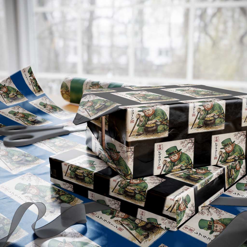 Vintage Japanese Leprechaun St Patricks Day Shamrock Ukiyo e Art Wrapping Paper Roll