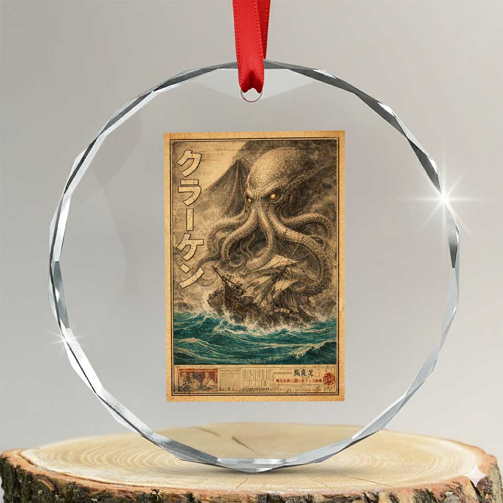 Vintage Japanese Sea Monster Crystal Glass Ornament Retro Mythology Newspaper Ukiyo-e Art