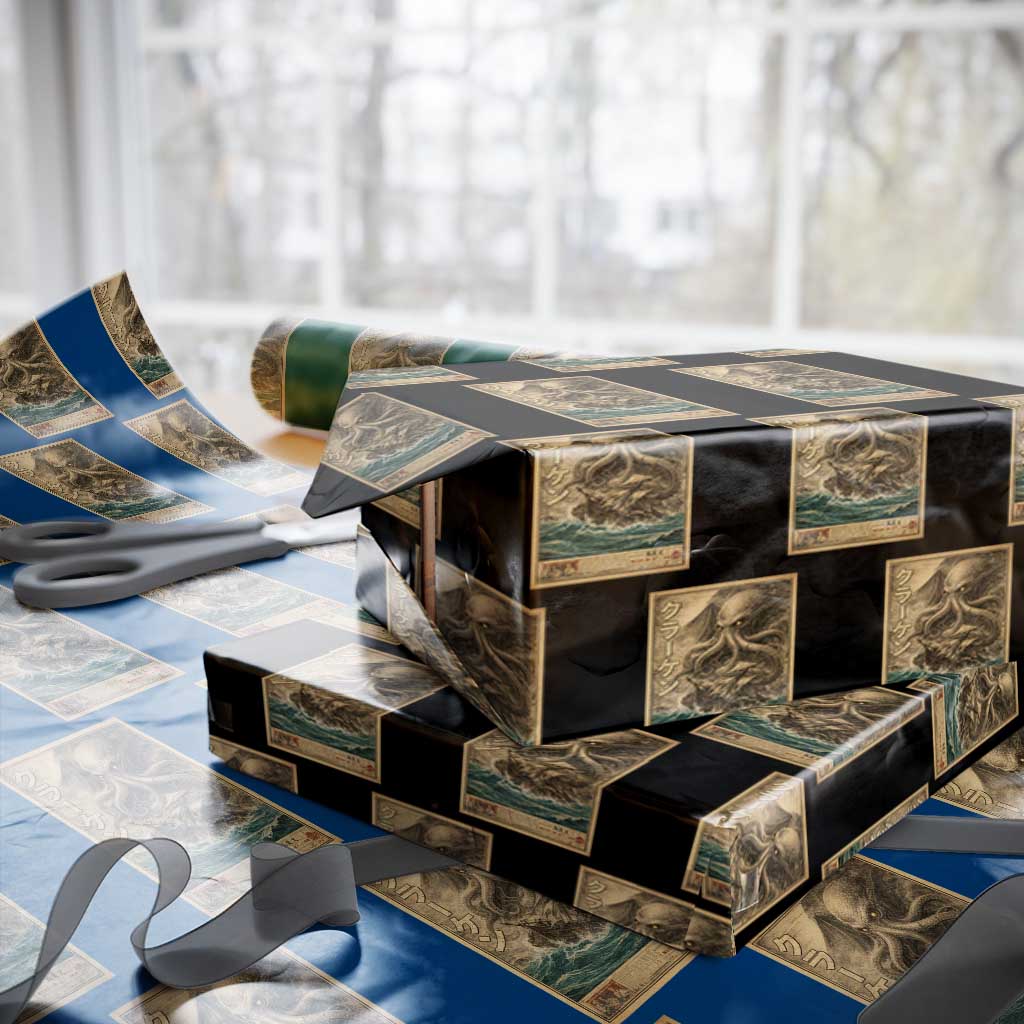 Vintage Japanese Sea Monster Wrapping Paper Roll Retro Mythology Newspaper Ukiyo-e Art