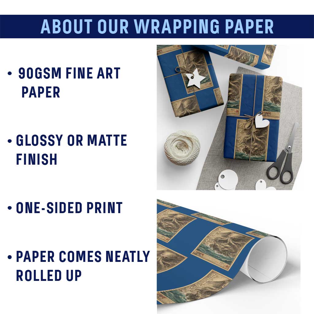 Vintage Japanese Sea Monster Wrapping Paper Roll Retro Mythology Newspaper Ukiyo-e Art