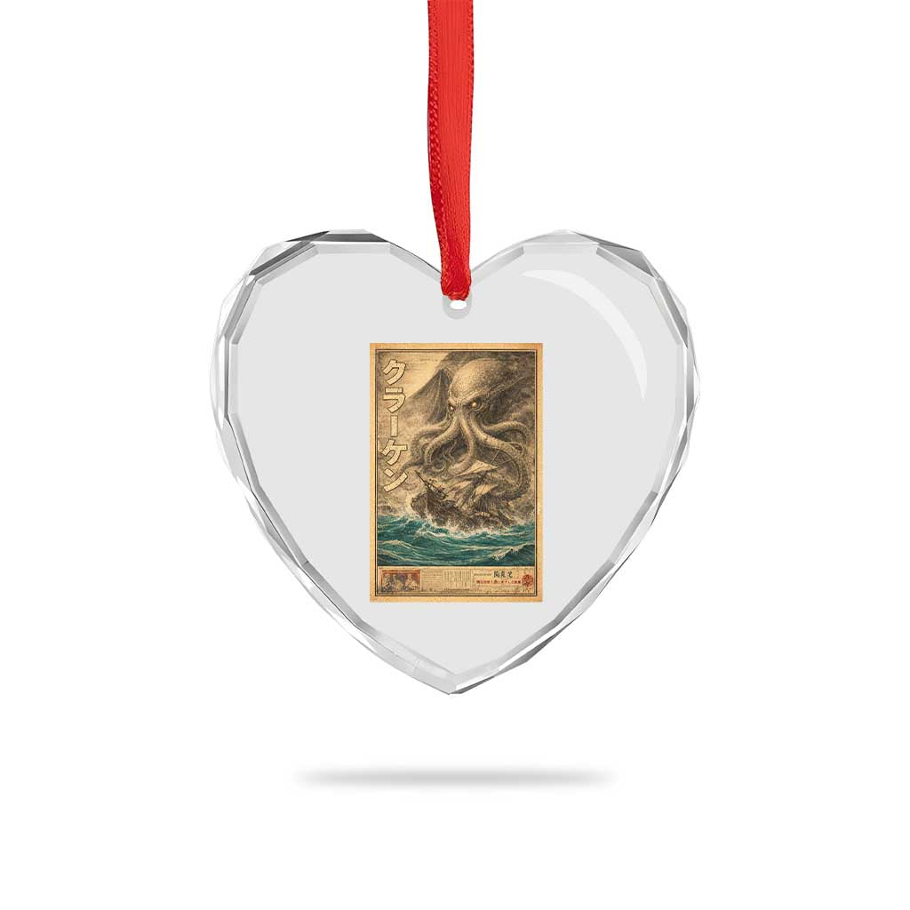 Vintage Japanese Sea Monster Heart Crystal Glass Ornament Retro Mythology Newspaper Ukiyo-e Art