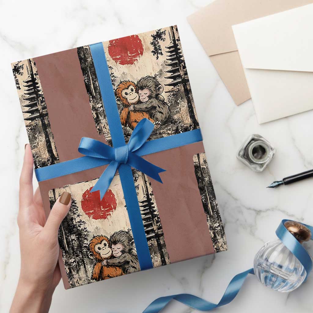 Vintage Japanese Ukiyoe Punch Baby Monkey Wrapping Paper Roll Kawaii Animal Gift