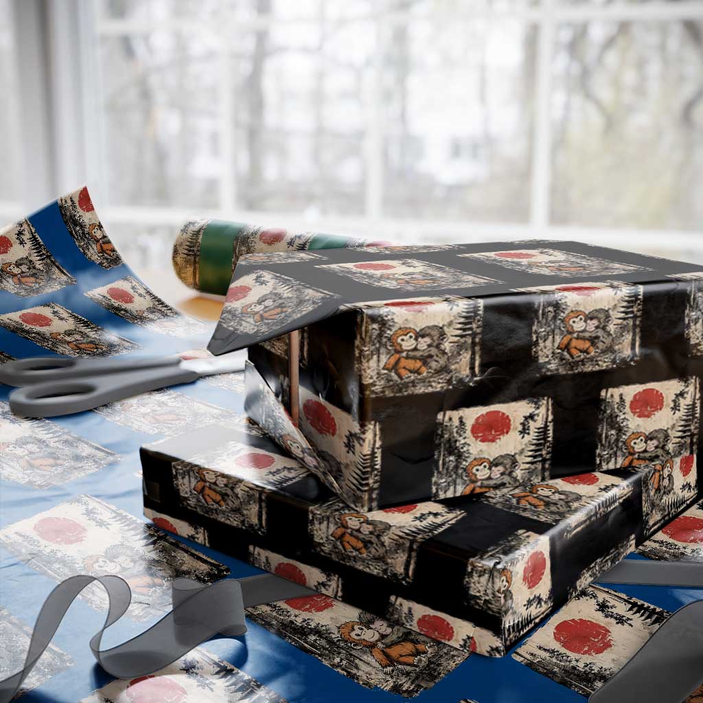 Vintage Japanese Ukiyoe Punch Baby Monkey Wrapping Paper Roll Kawaii Animal Gift