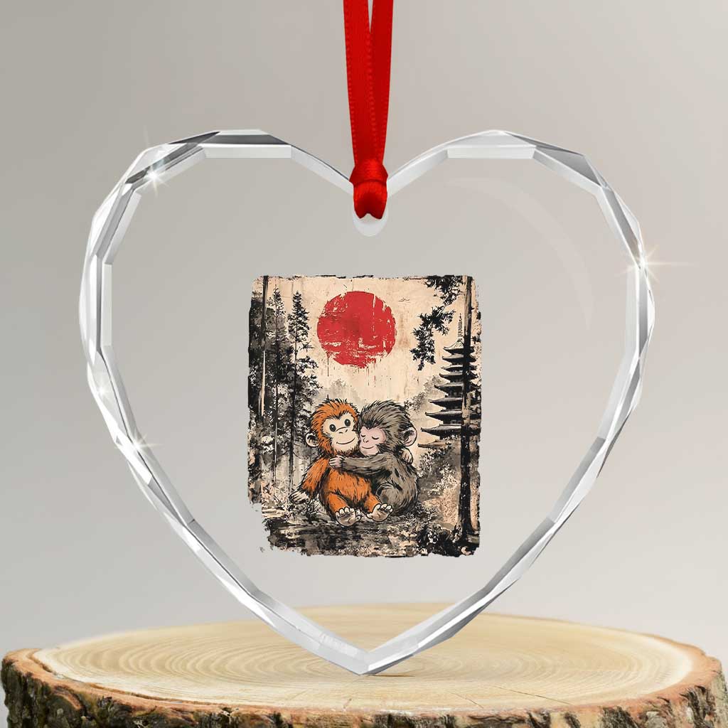 Vintage Japanese Ukiyoe Punch Baby Monkey Heart Crystal Glass Ornament Kawaii Animal Gift