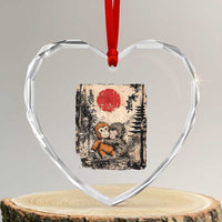Vintage Japanese Ukiyoe Punch Baby Monkey Heart Crystal Glass Ornament Kawaii Animal Gift