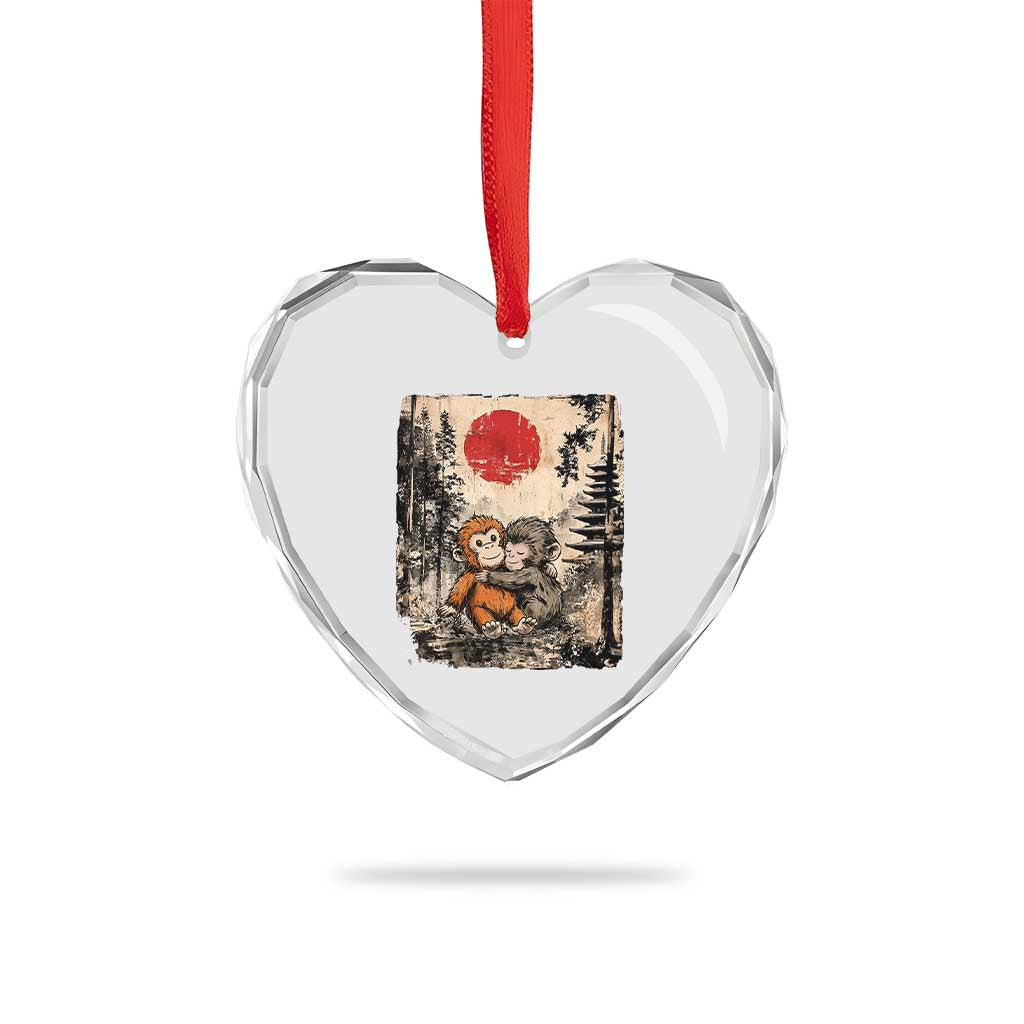 Vintage Japanese Ukiyoe Punch Baby Monkey Heart Crystal Glass Ornament Kawaii Animal Gift
