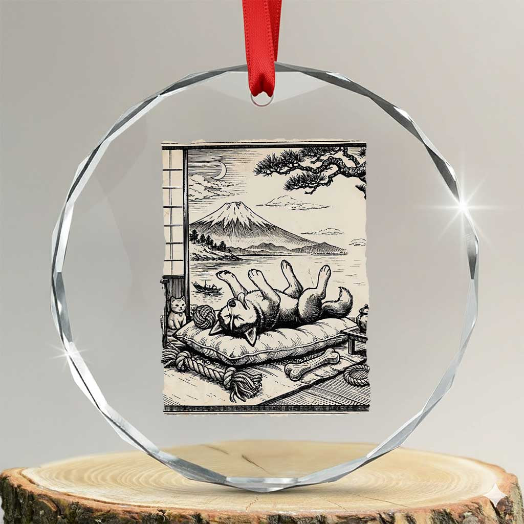 Vintage Japanese Ukiyoe Siberian Husky Crystal Glass Ornament Cute Sleeping Animal Gift