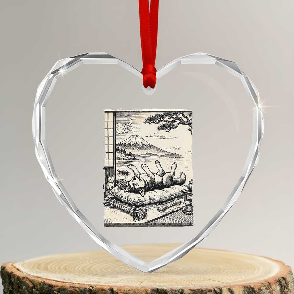 Vintage Japanese Ukiyoe Siberian Husky Heart Crystal Glass Ornament Cute Sleeping Animal Gift