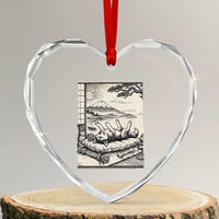 Vintage Japanese Ukiyoe Siberian Husky Heart Crystal Glass Ornament Cute Sleeping Animal Gift