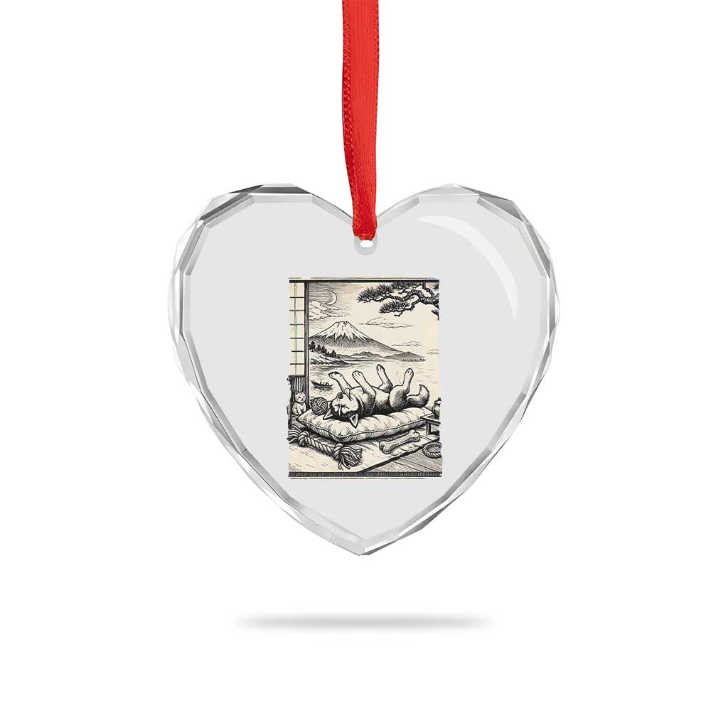 Vintage Japanese Ukiyoe Siberian Husky Heart Crystal Glass Ornament Cute Sleeping Animal Gift