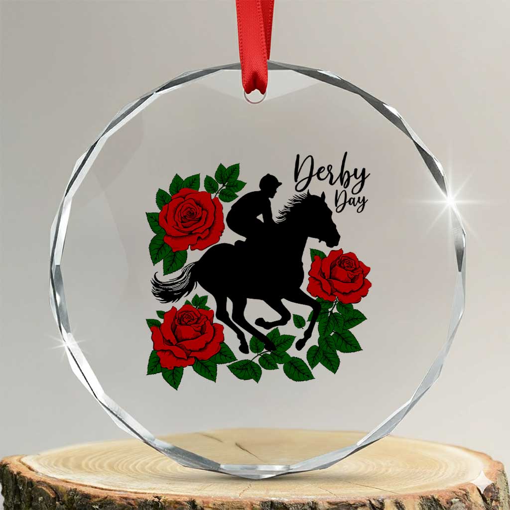 Vintage Jockey and Roses Horse Racing Graphic Crystal Glass Ornament Classic Derby Day Fan