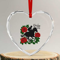 Vintage Jockey and Roses Horse Racing Graphic Heart Crystal Glass Ornament Classic Derby Day Fan
