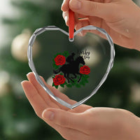 Vintage Jockey and Roses Horse Racing Graphic Heart Crystal Glass Ornament Classic Derby Day Fan