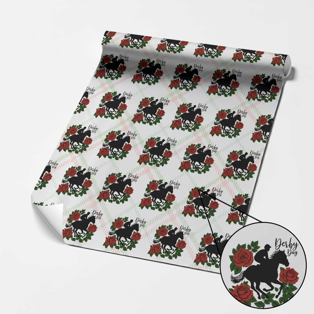 Vintage Jockey and Roses Horse Racing Graphic Wrapping Paper Roll Classic Derby Day Fan