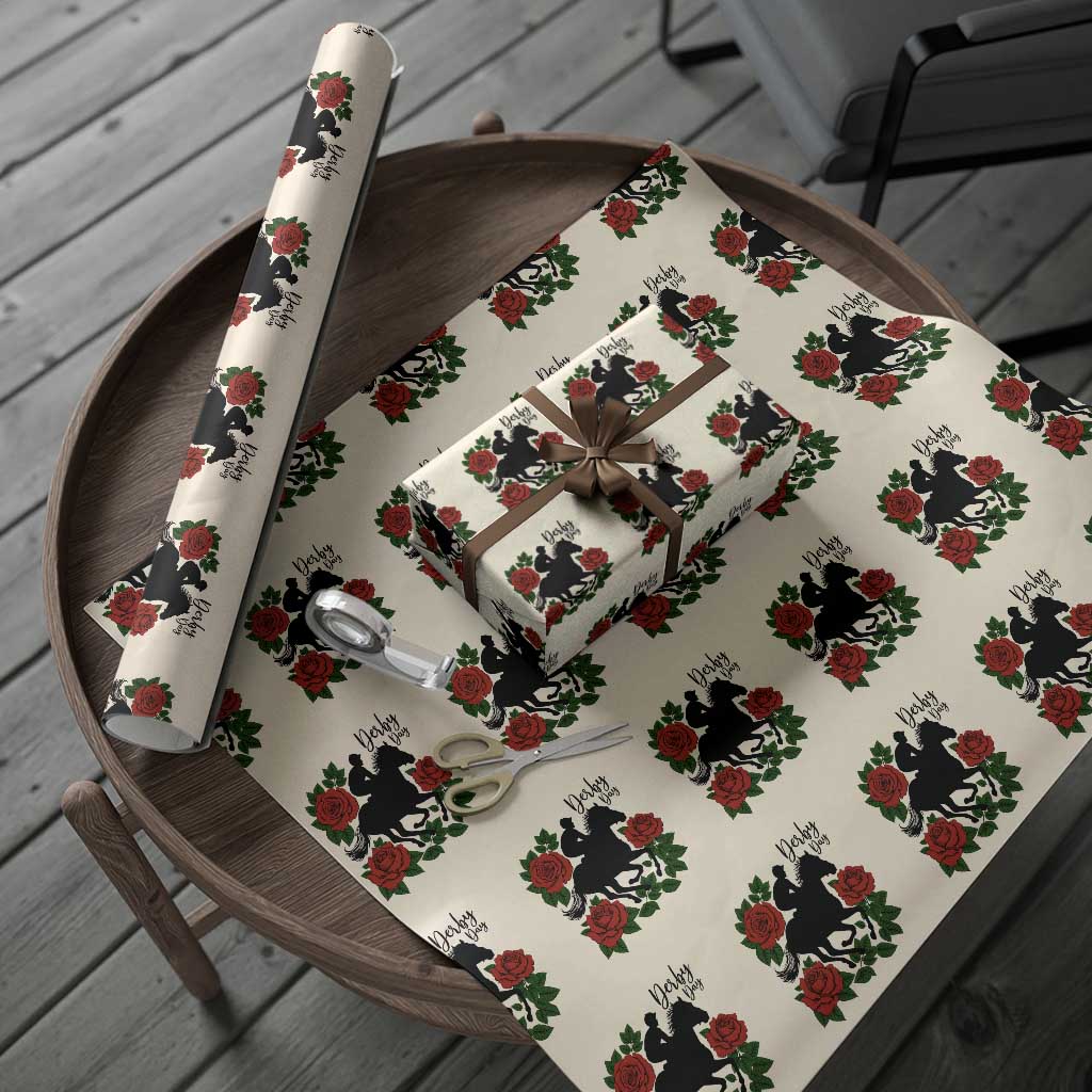 Vintage Jockey and Roses Horse Racing Graphic Wrapping Paper Roll Classic Derby Day Fan