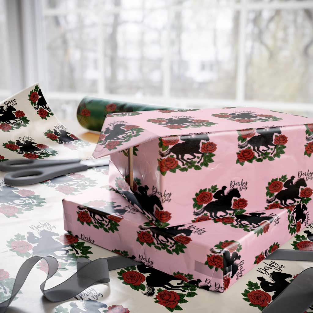 Vintage Jockey and Roses Horse Racing Graphic Wrapping Paper Roll Classic Derby Day Fan