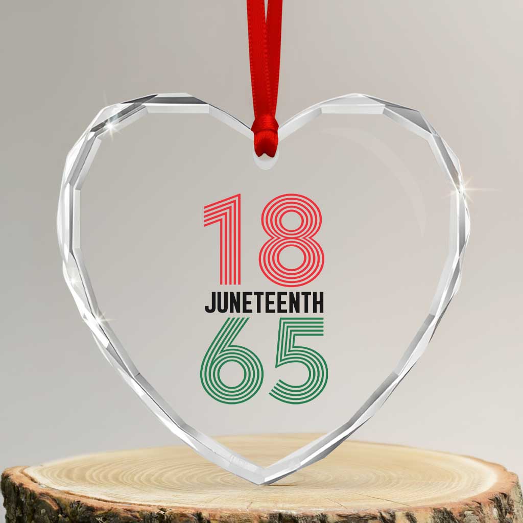 Vintage Juneteenth 1865 Heart Crystal Glass Ornament Retro Striped Number Graphic