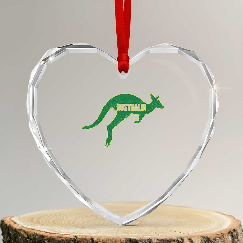 Vintage Kangaroo Australia Heart Crystal Glass Ornament Patriotic Country Pride Graphic Aussie Roo Kangaroo