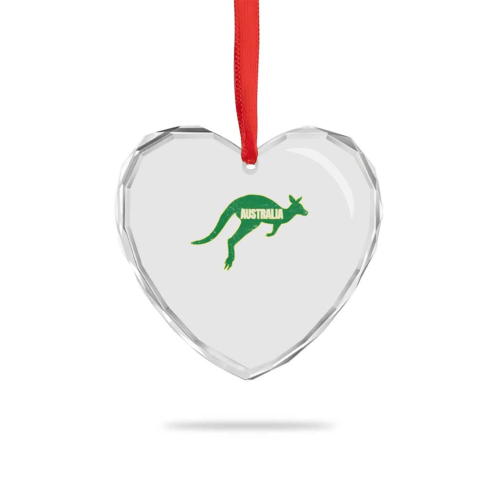 Vintage Kangaroo Australia Heart Crystal Glass Ornament Patriotic Country Pride Graphic Aussie Roo Kangaroo