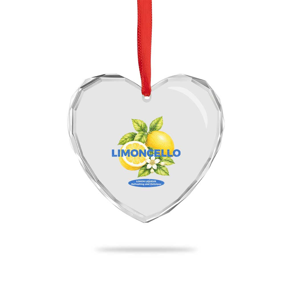 Vintage Limoncello Lemon Liqueur Heart Crystal Glass Ornament Citrus Fruit Botanical Italian Summer Graphic