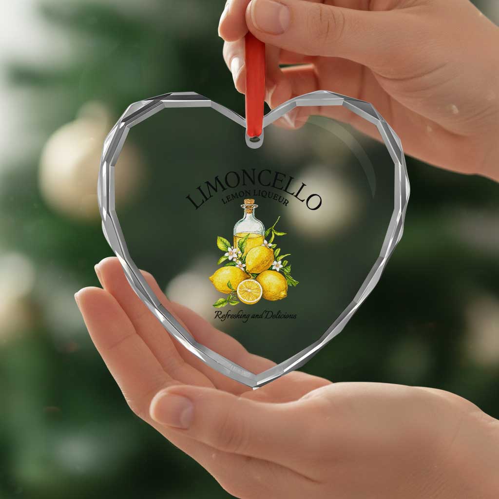 Vintage Limoncello Lemon Liqueur Heart Crystal Glass Ornament Italian Summer Letter Fruit Printed Graphic