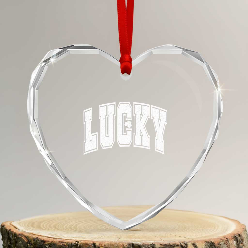 Vintage Lucky Shamrock Clover St Patricks Day Heart Crystal Glass Ornament