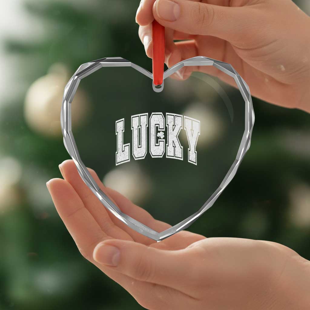 Vintage Lucky Shamrock Clover St Patricks Day Heart Crystal Glass Ornament