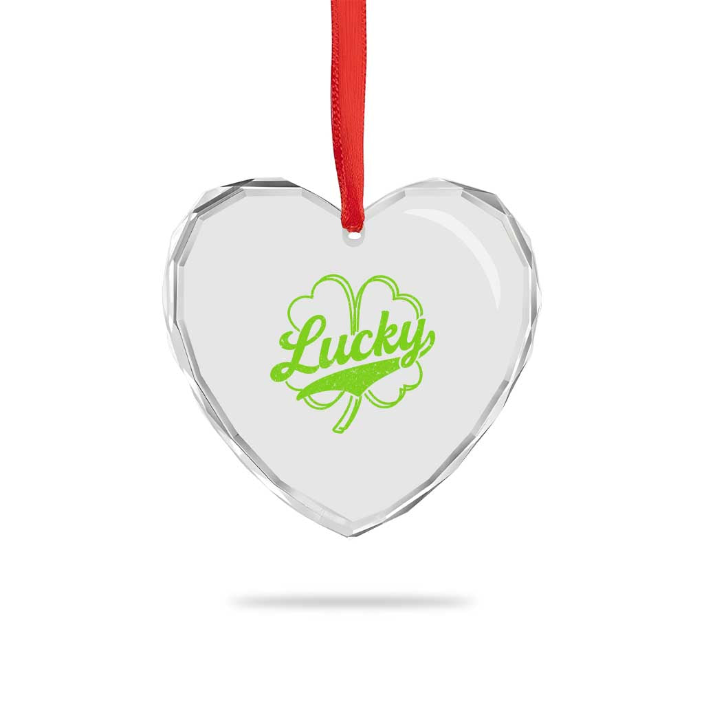 Vintage Lucky Shamrock Heart Crystal Glass Ornament Irish St Patricks Day