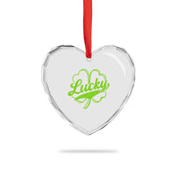 Vintage Lucky Shamrock Heart Crystal Glass Ornament Irish St Patricks Day