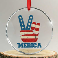 Vintage ‘Merica Peace Sign Crystal Glass Ornament Retro Patriotic 4th of July USA Flag - Wonder Print Shop