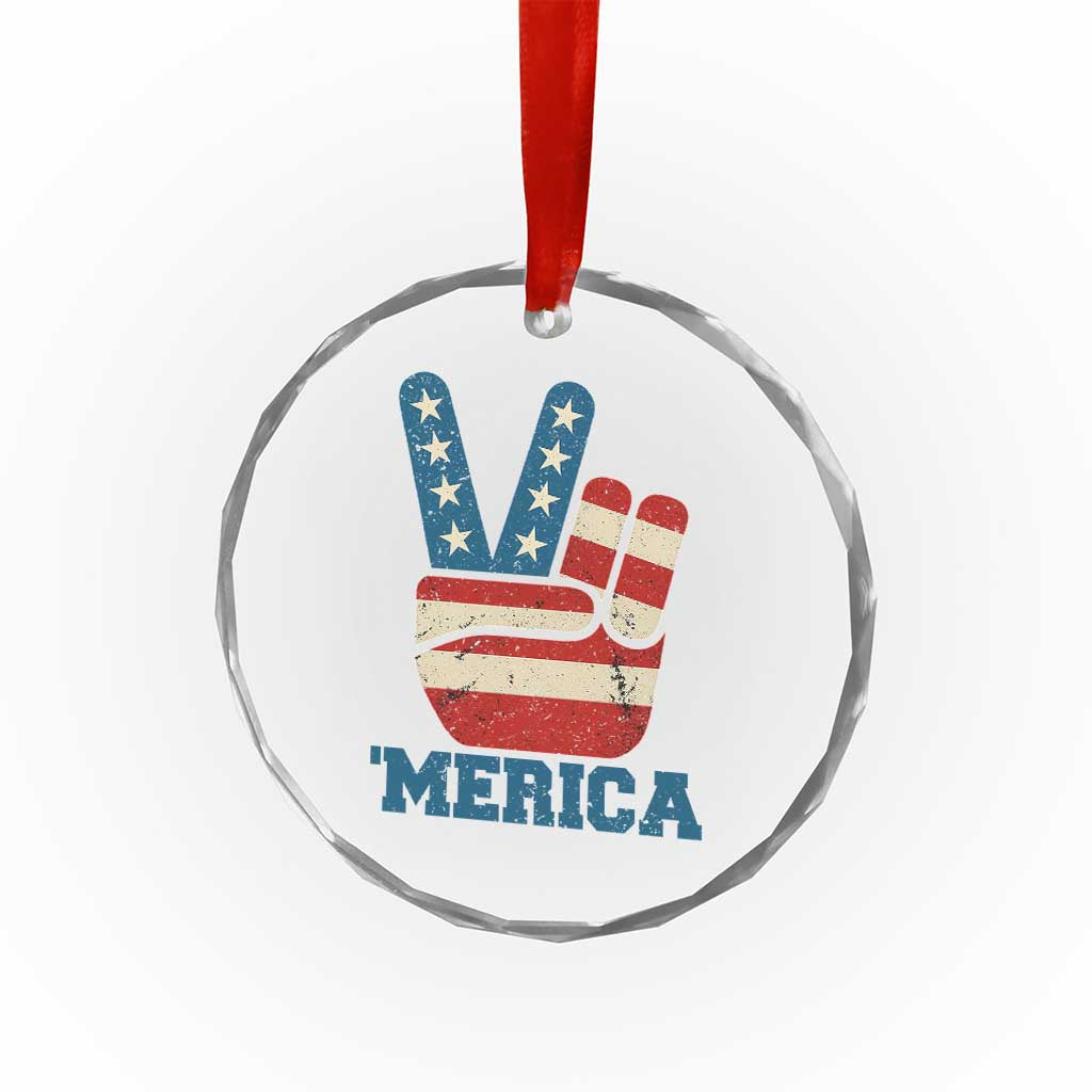 Vintage ‘Merica Peace Sign Crystal Glass Ornament Retro Patriotic 4th of July USA Flag - Wonder Print Shop